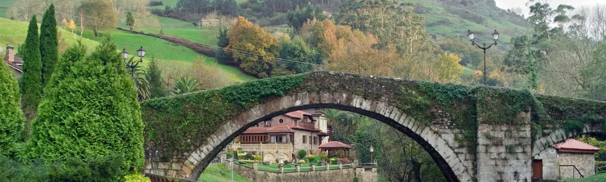 Paisaje de puente rodeado de vegetación en Cantabria.