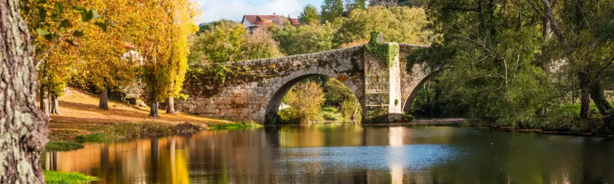Paisaje de puente sobre rio en provincia de Ourense.