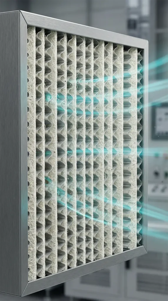 Simulación de filtro hepa pasando aire por él.