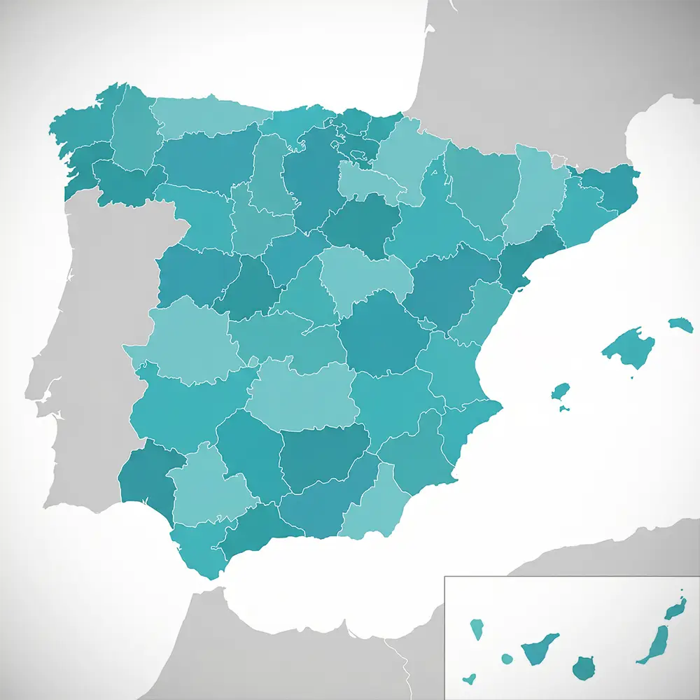 Mapa de las provincias españolas con los colores corporativos de Bhior