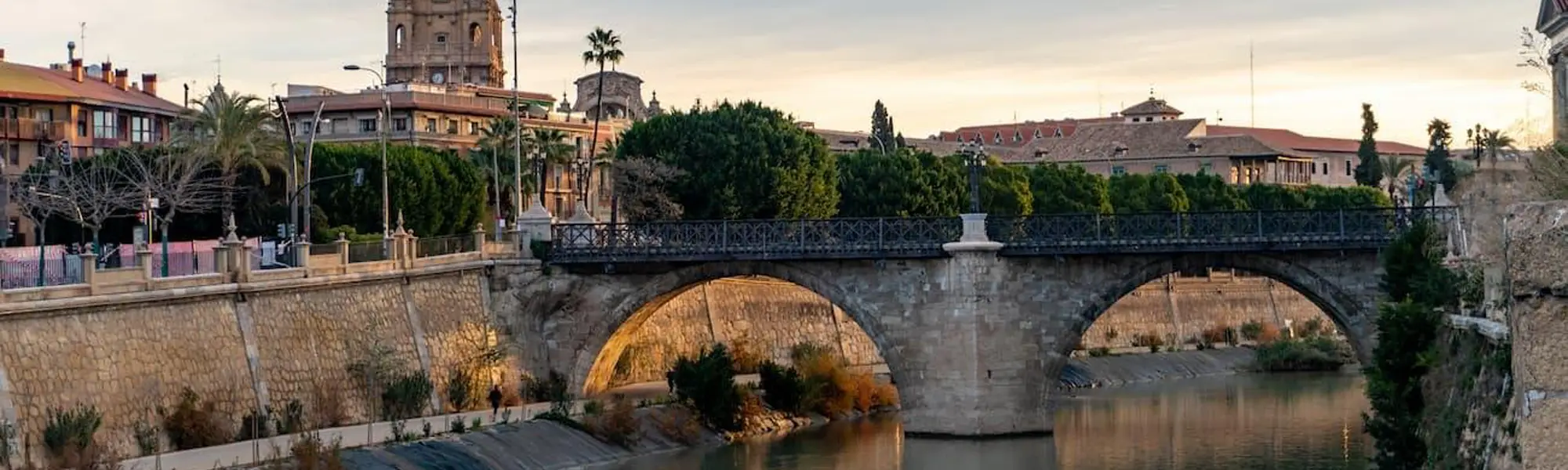 Paisaje de la provincia de Murcia en el que se muestra el puente sobre el rio segura.