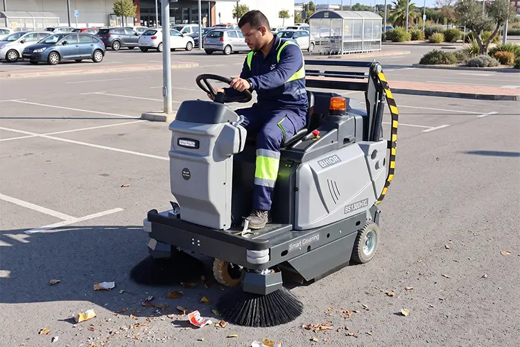 Limpieza de aparcamiento exterior con barredora BS1300HXL.