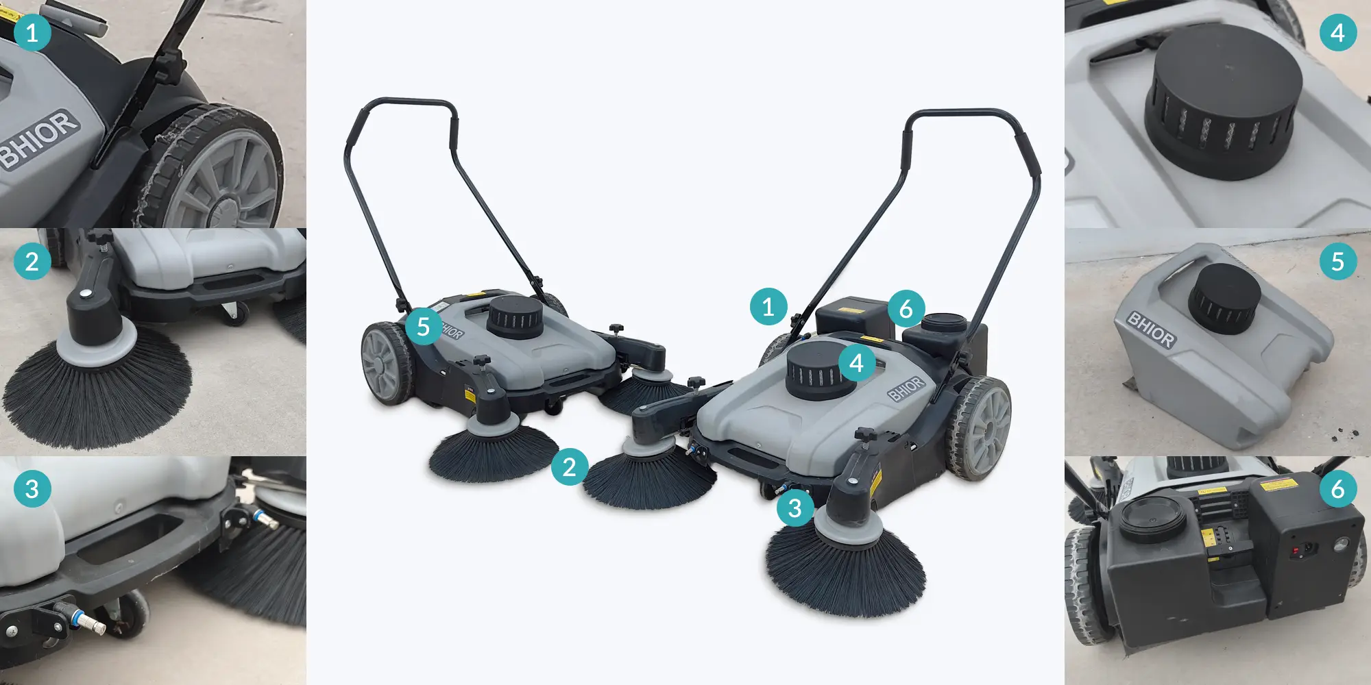 Componentes principales de la barredora manual BHIOR BS980